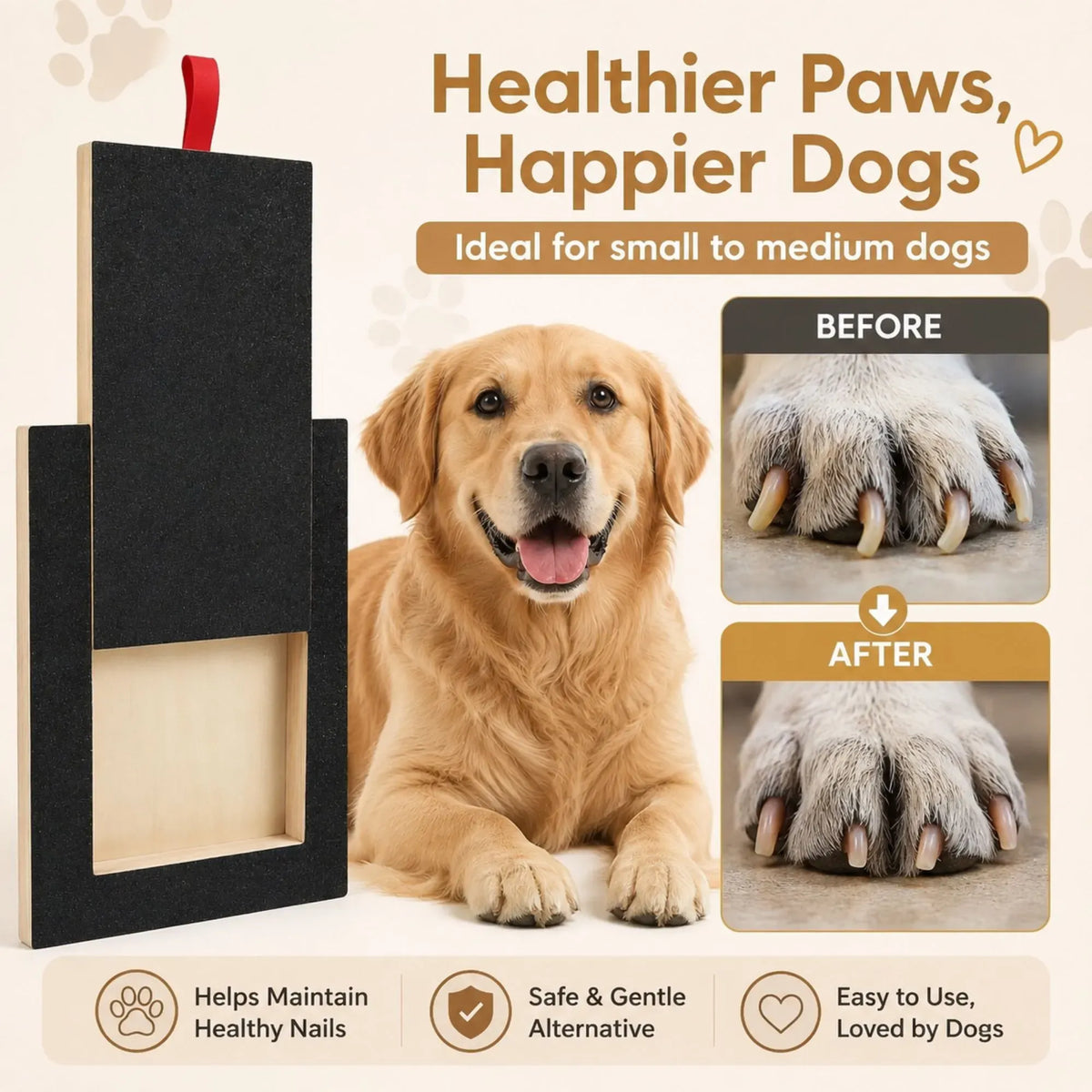 Dog Nail Scratch Board with Treat Drawer and Replaceable Sandpaper - Natural Wood