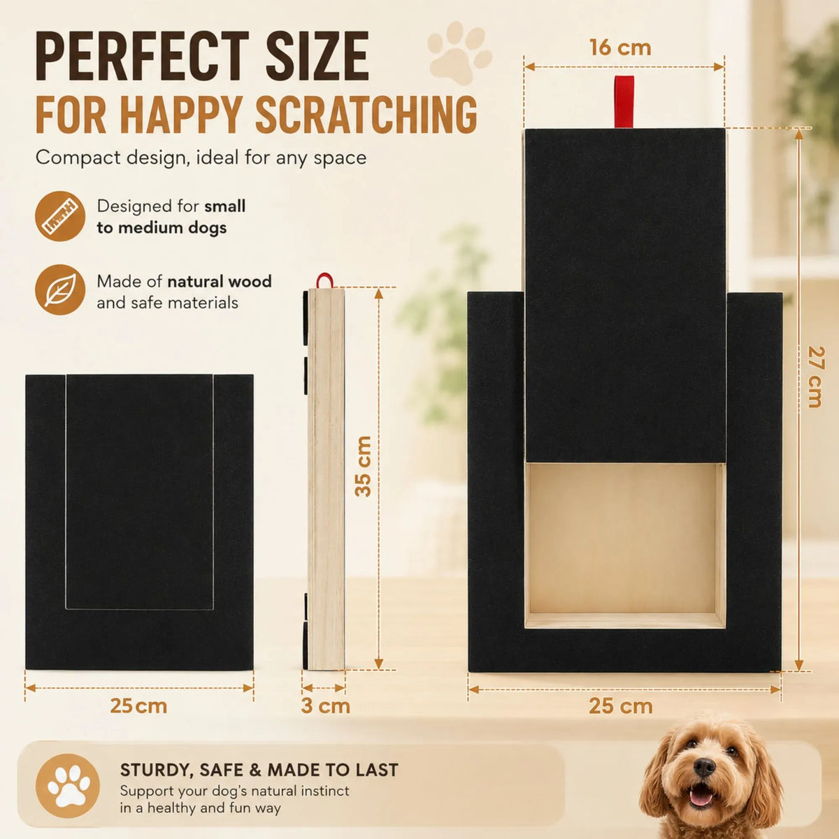 Dog Nail Scratch Board with Treat Drawer and Replaceable Sandpaper - Natural Wood