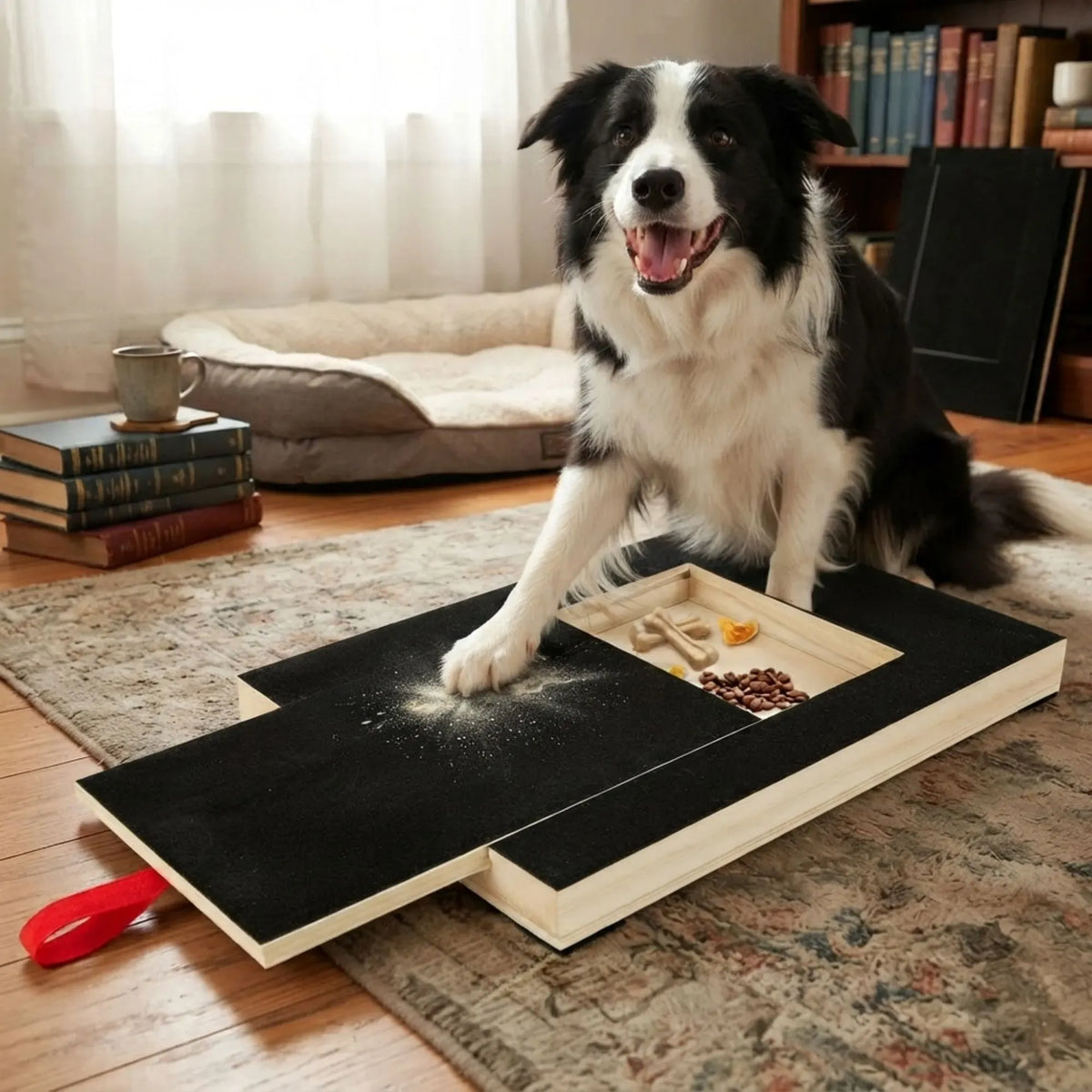 Dog Nail Scratch Board with Treat Drawer and Replaceable Sandpaper - Natural Wood