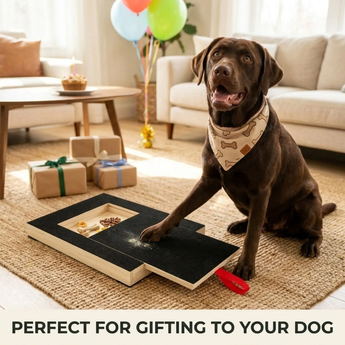 Dog Nail Scratch Board with Treat Drawer and Replaceable Sandpaper - Natural Wood