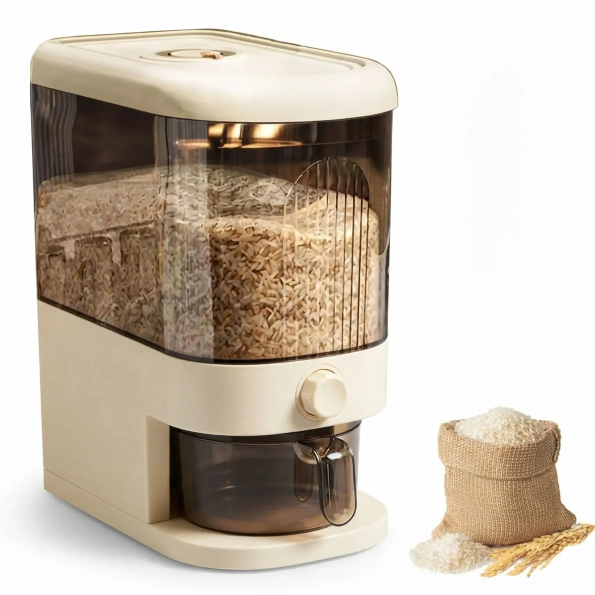 Rice Dispenser 5kg Large Capacity Press Button Grain Storage Container - Beige