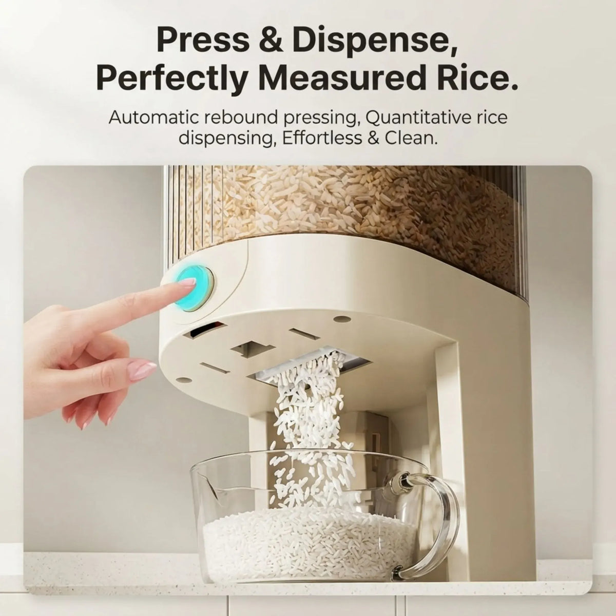 Rice Dispenser 5kg Large Capacity Press Button Grain Storage Container - Beige