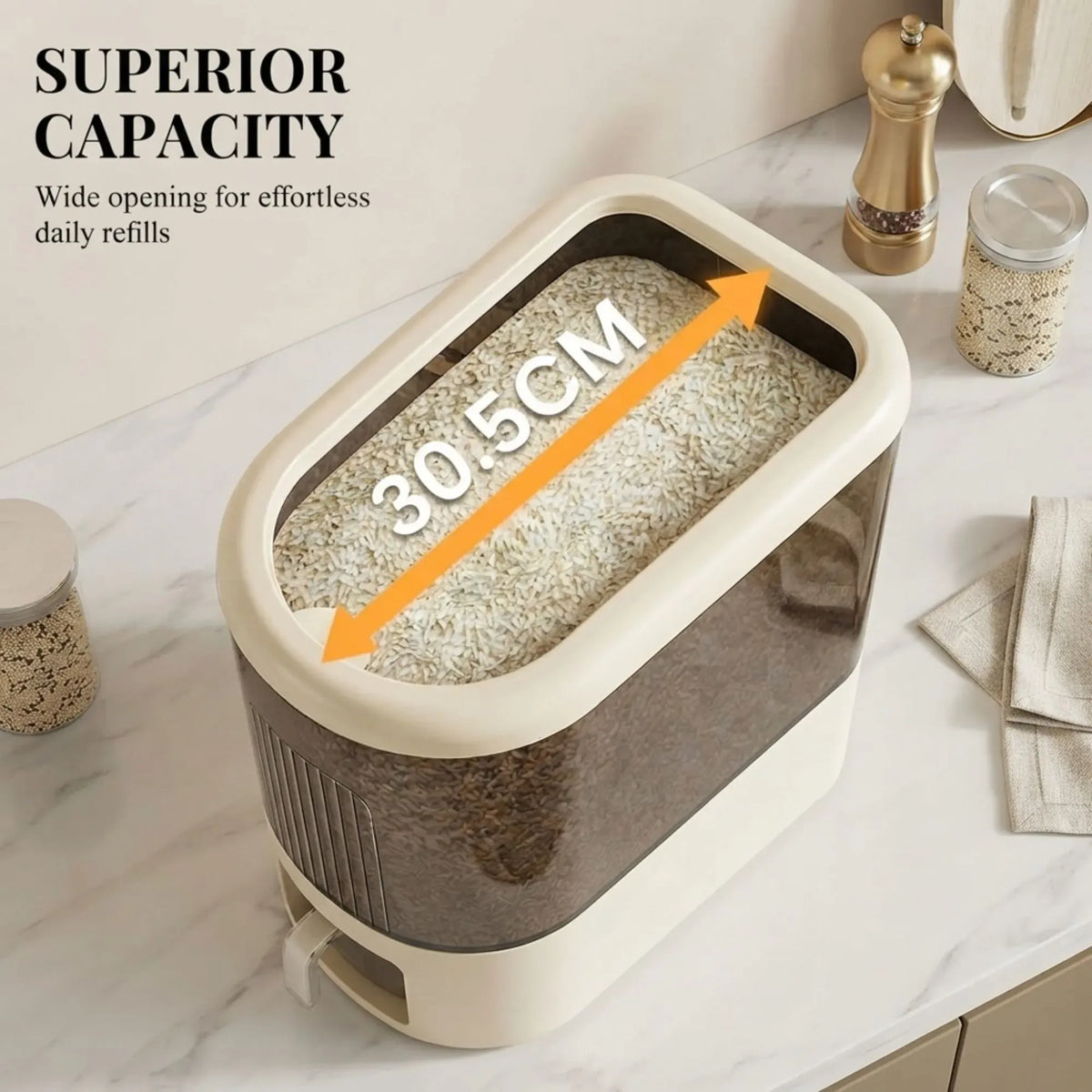 Rice Dispenser 5kg Large Capacity Press Button Grain Storage Container - Beige