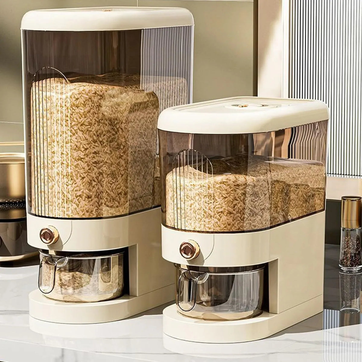 Rice Dispenser 5kg Large Capacity Press Button Grain Storage Container - Beige