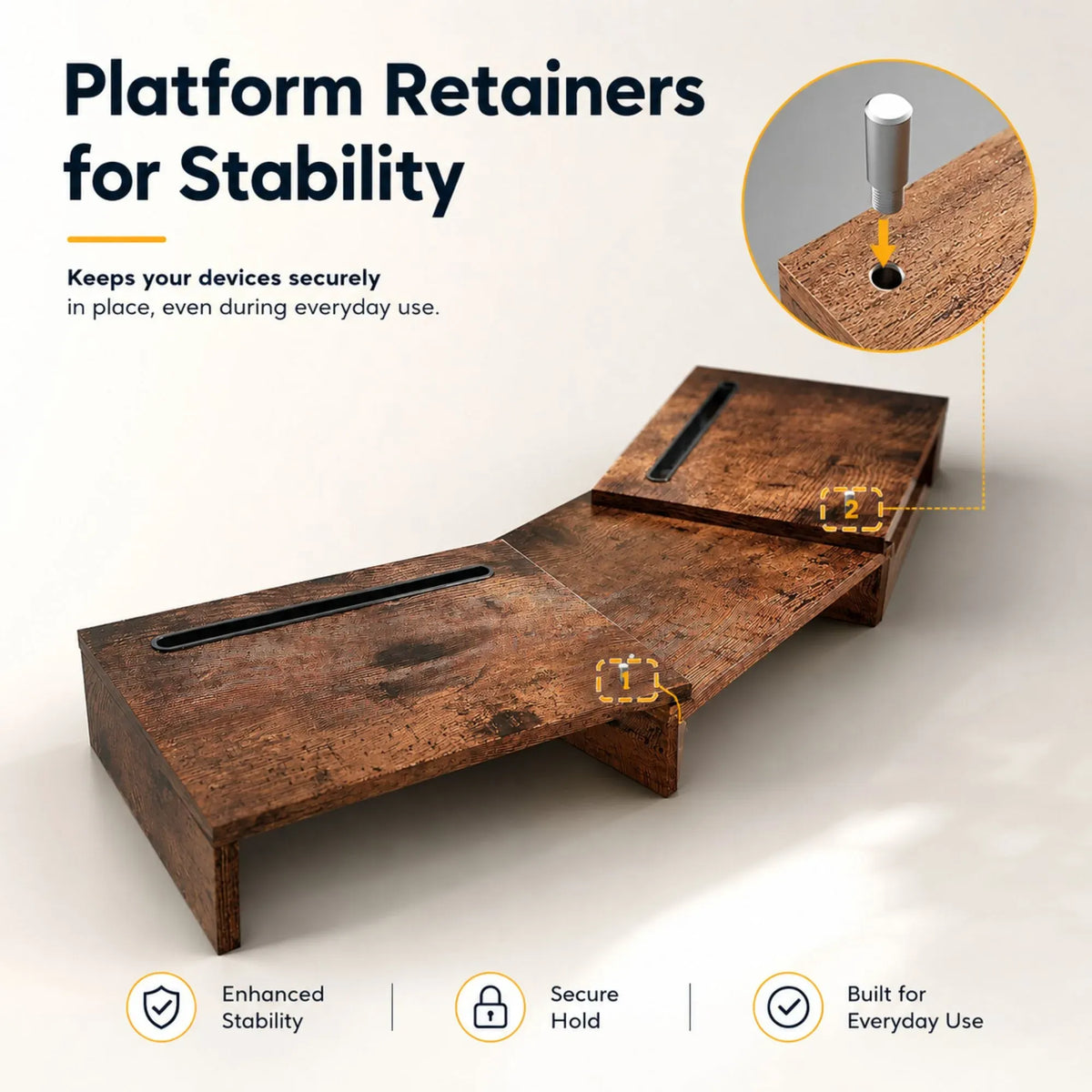 Dual Monitor Stand Riser Adjustable Length and Angle - Brown