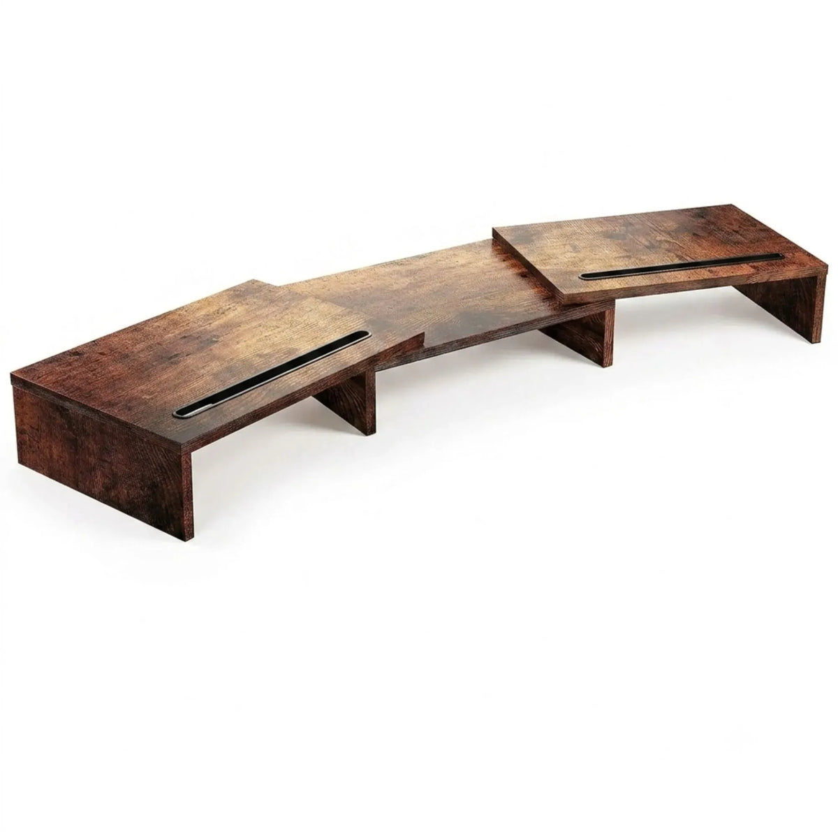 Dual Monitor Stand Riser Adjustable Length and Angle - Brown