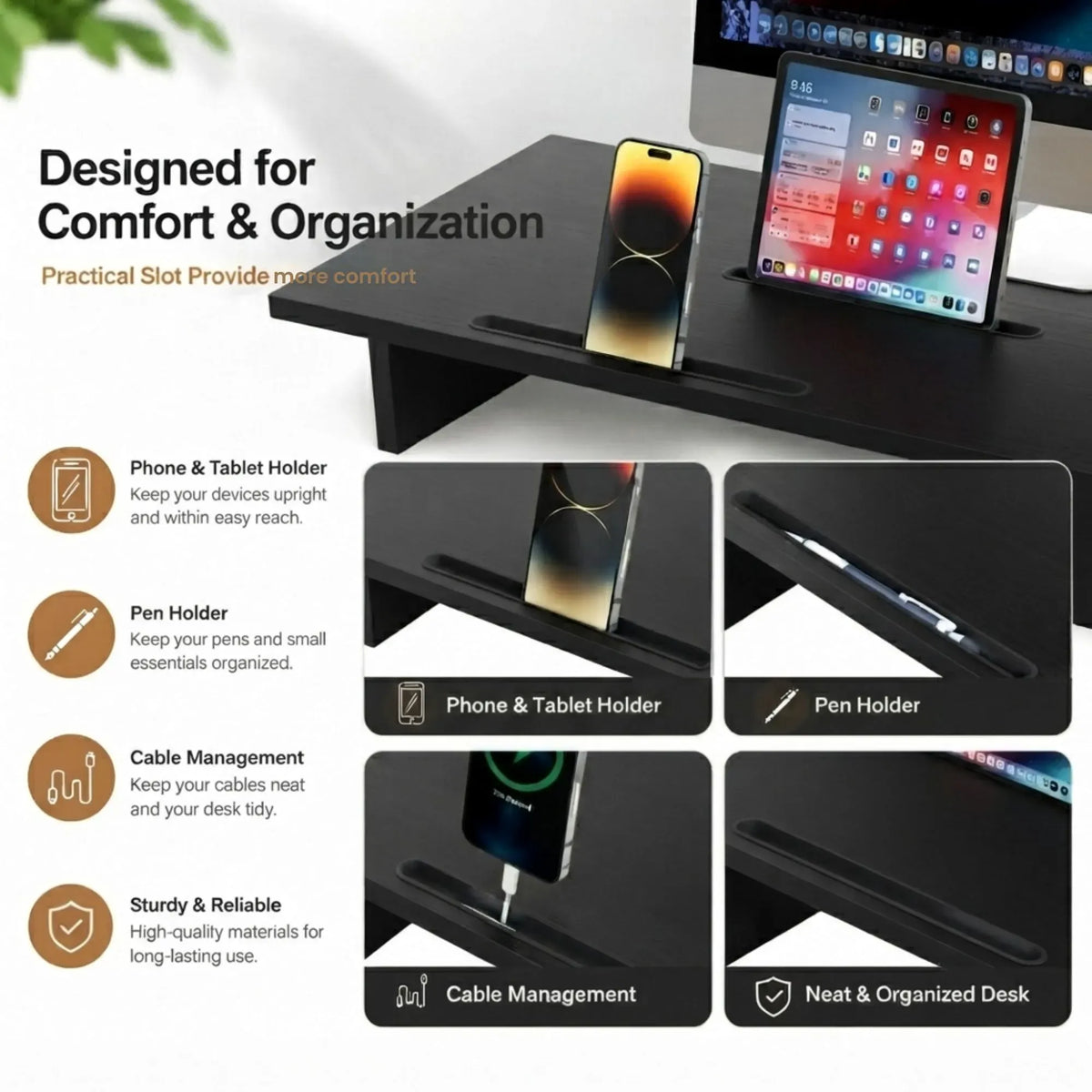 Dual Monitor Stand Riser Adjustable Length and Angle - Black
