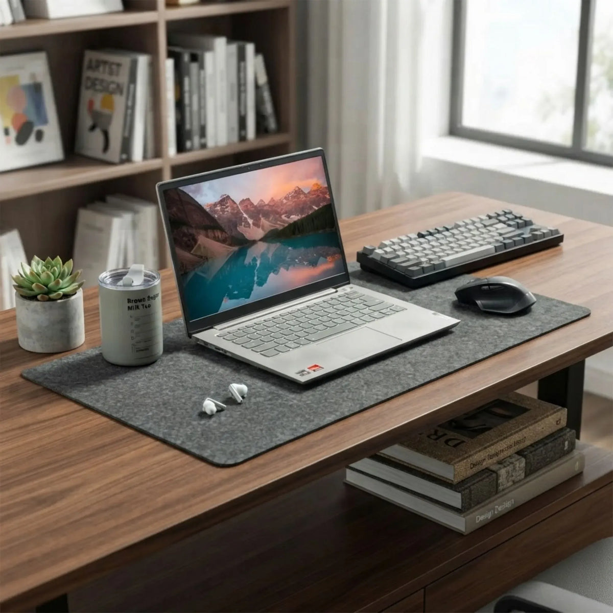 Large Felt Desk Mat 80x40cm Cotton Linen Fabric Mouse Pad - Grey