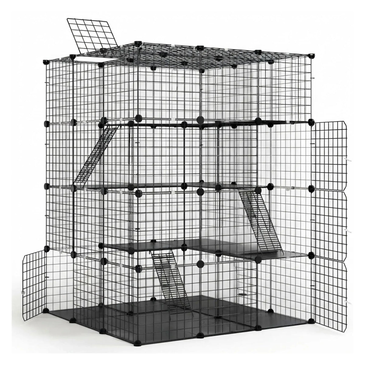 Large 4 Tier Cat Cage DIY Enclosure Pet Playpen Kennel - Black