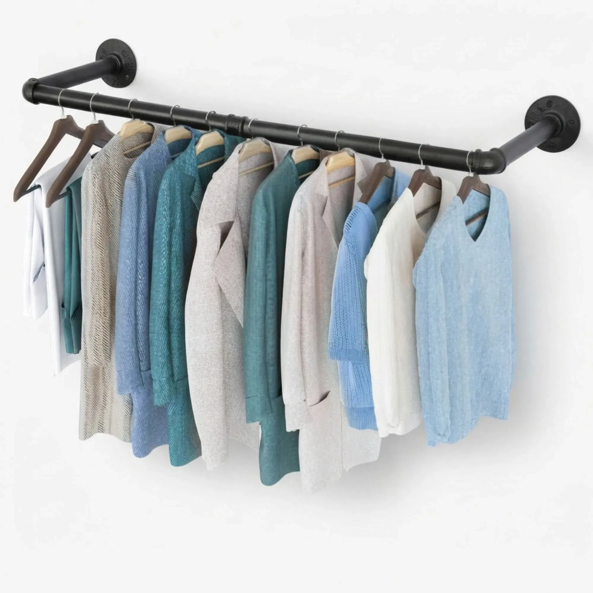 Industrial Pipe Wall Clothes Rack 92cm Bar - Black