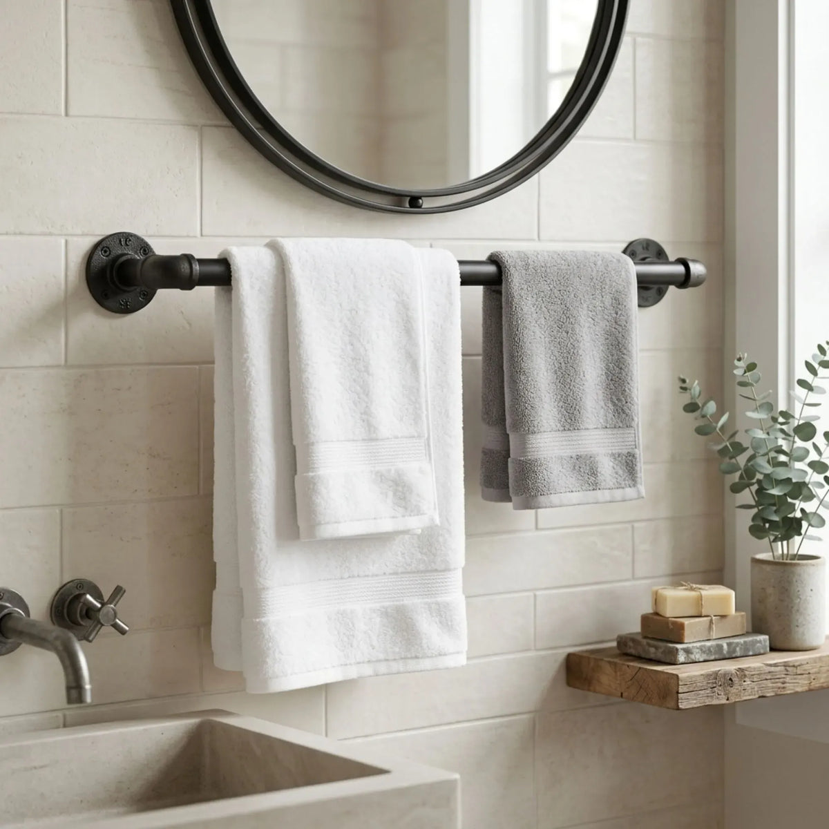 Industrial Pipe Wall Clothes Rack 92cm Bar - Black
