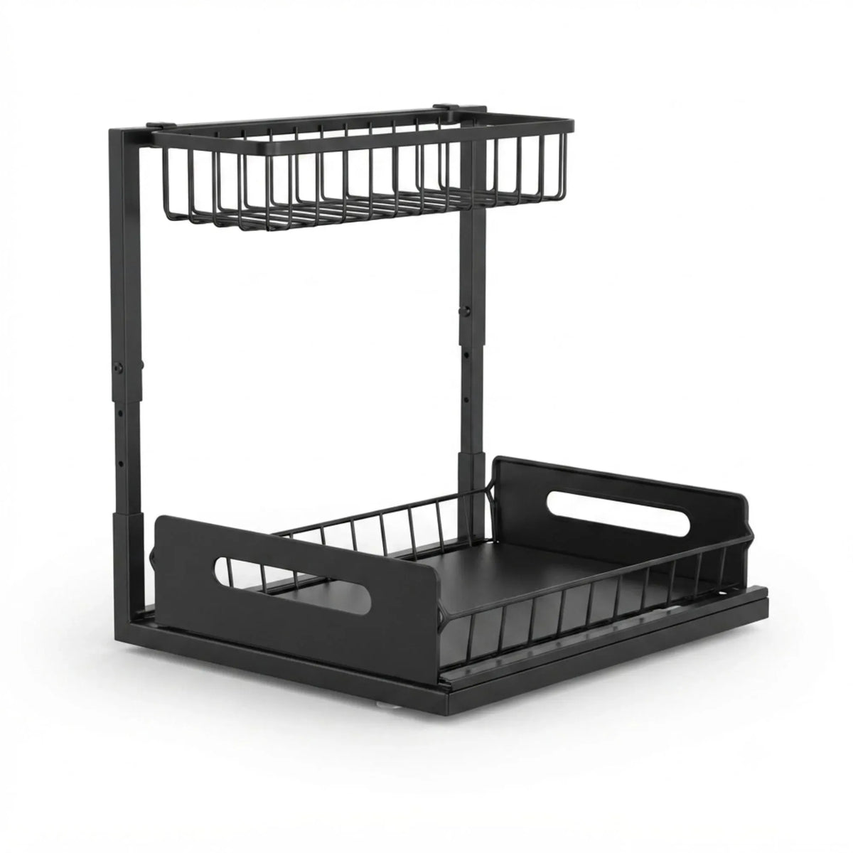 2 Tier Adjustable Under Sink Organiser with Sliding Drawer - Black