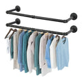 2-Pack Wall Mounted Industrial Pipe Clothes Rack - Black