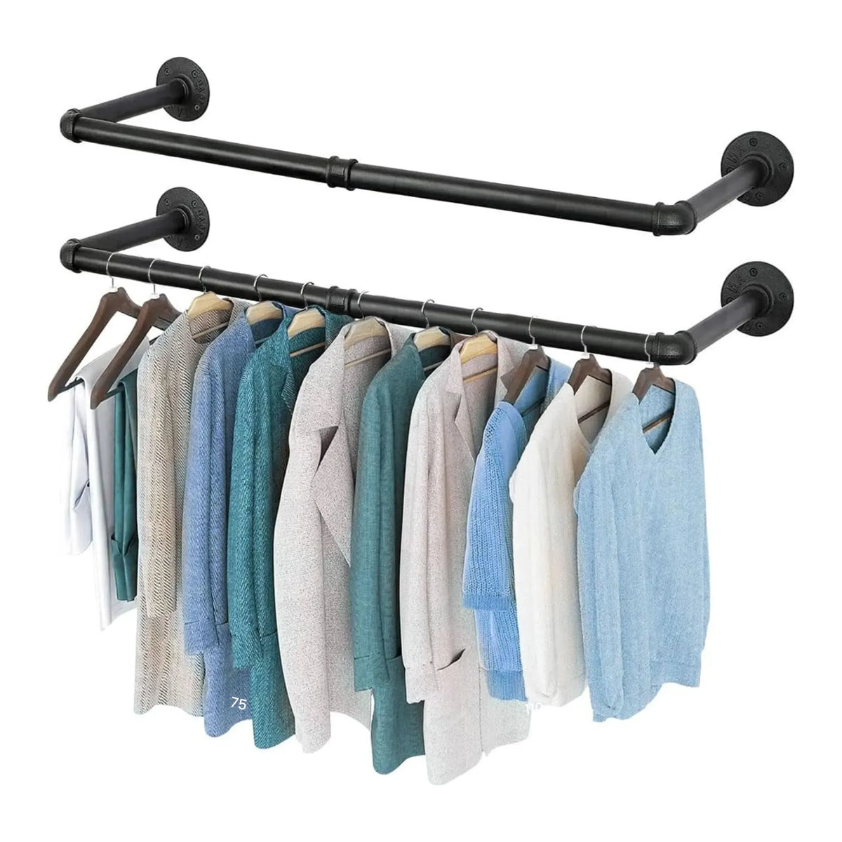 2-Pack Wall Mounted Industrial Pipe Clothes Rack - Black