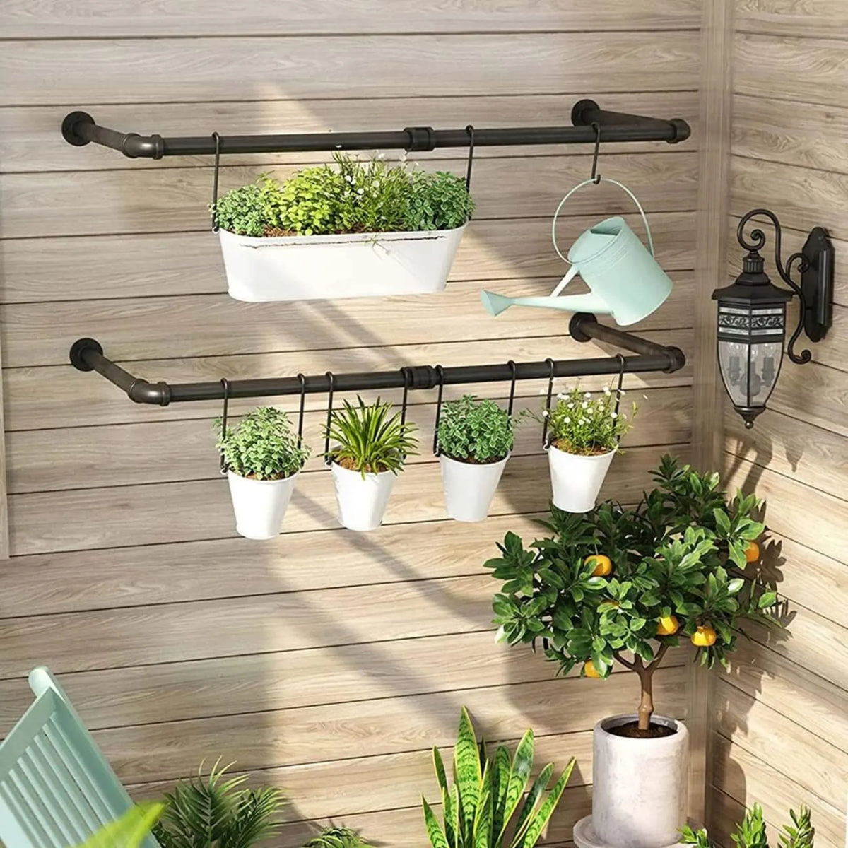 2-Pack Wall Mounted Industrial Pipe Clothes Rack - Black