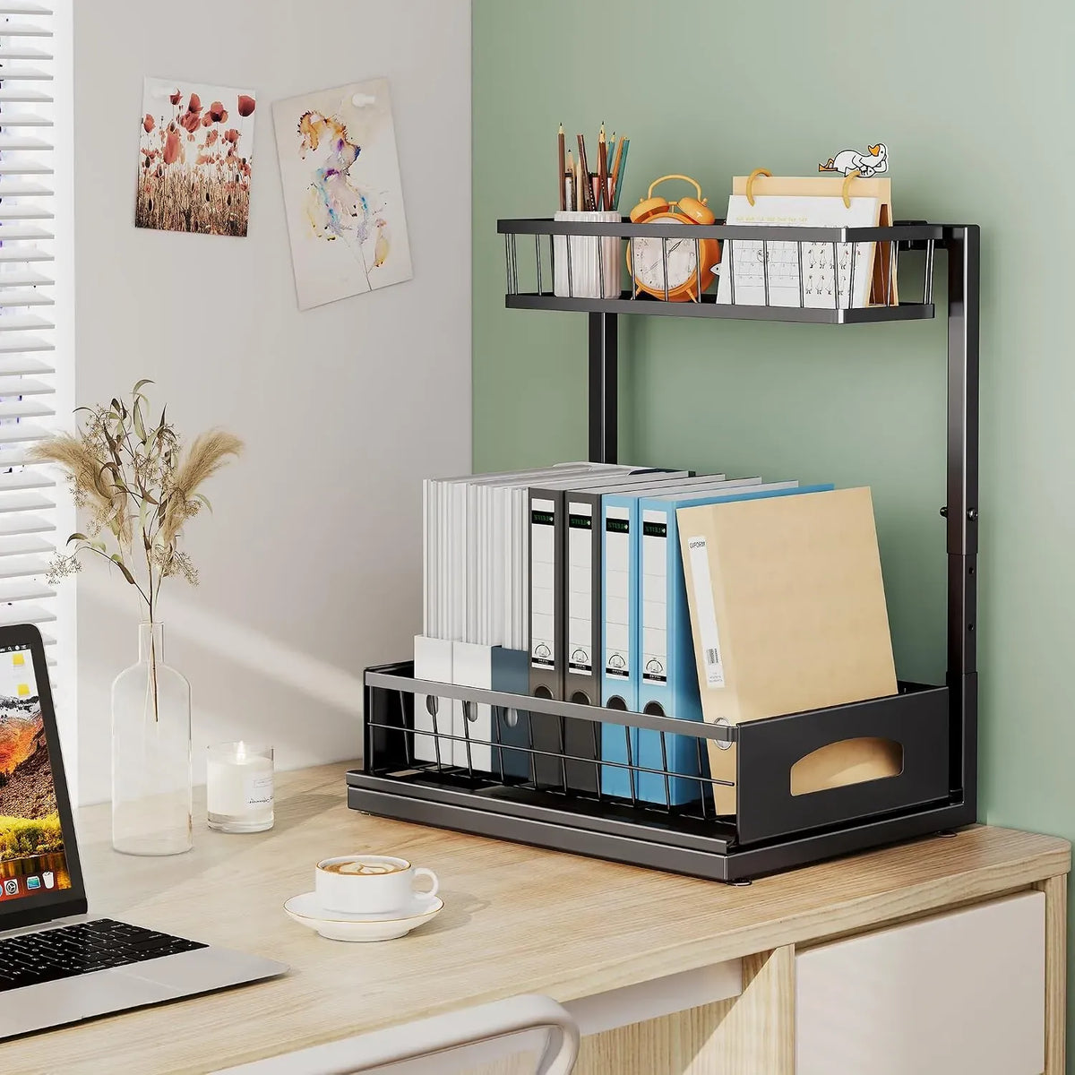 Under Sink Organiser 2-Pack with Sliding Drawer and Adjustable Shelves - Black