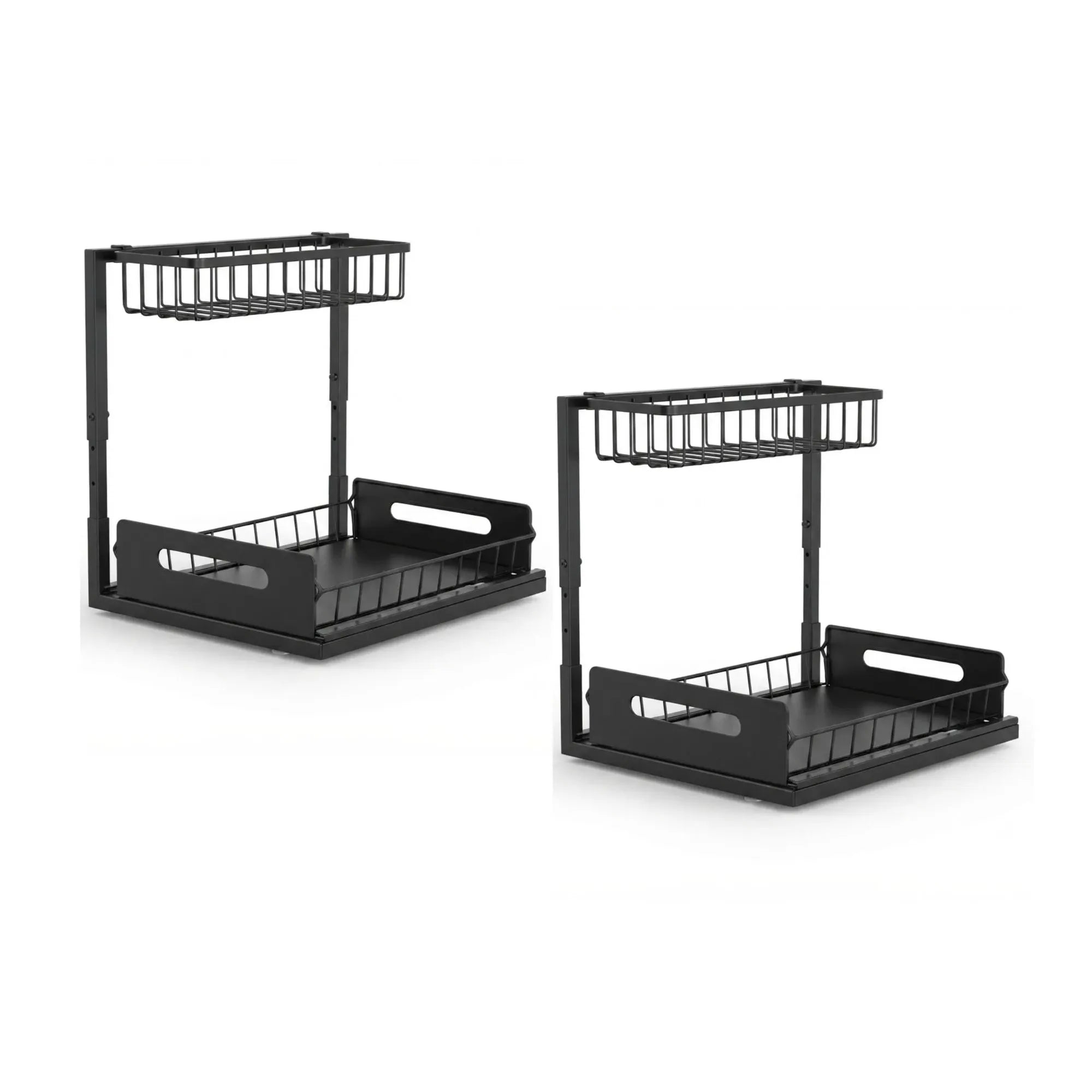 Under Sink Organiser 2-Pack with Sliding Drawer and Adjustable Shelves - Black