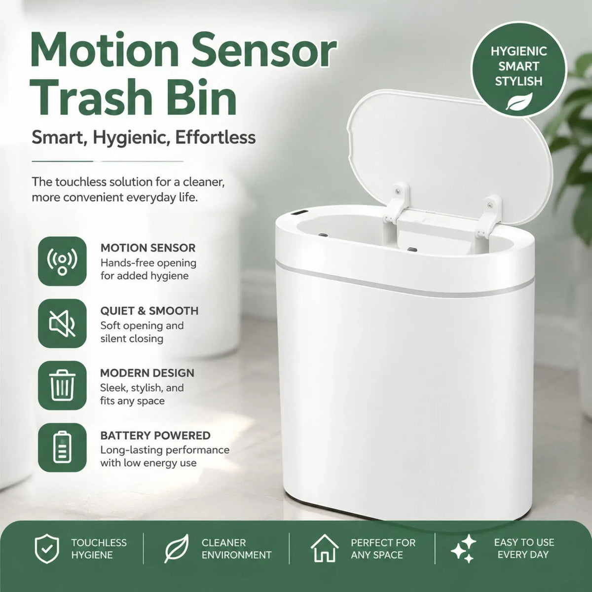 2-Pack Motion Sensor Touchless Trash Can 7L Slim Bin - White