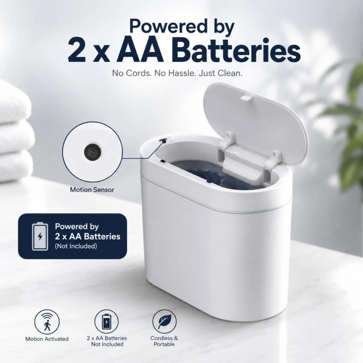 2-Pack Motion Sensor Touchless Trash Can 7L Slim Bin - White