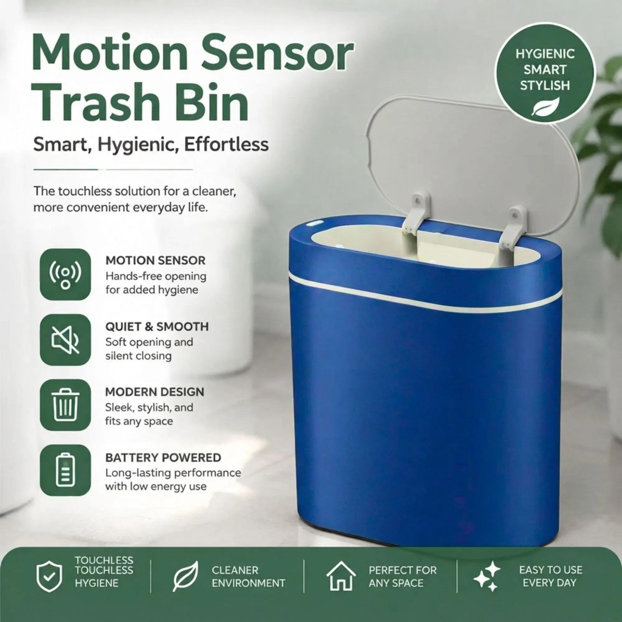 2-Pack Motion Sensor Touchless Trash Can 7L Slim Smart Bin - Blue