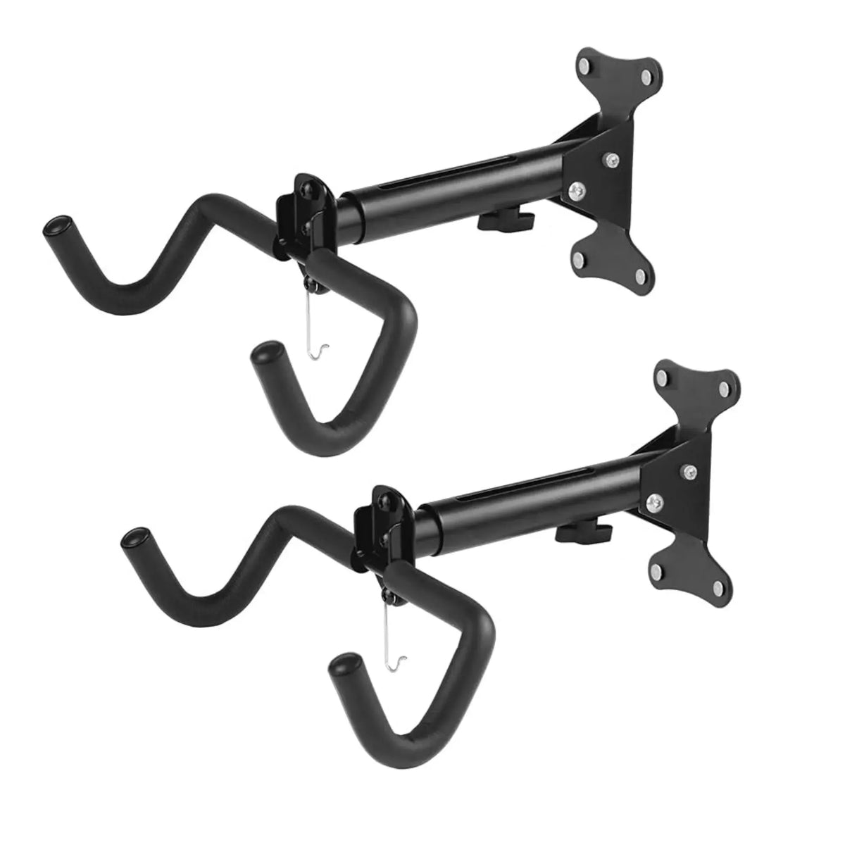 2-Pack Adjustable Bike Wall Mount Rack with Foldable Hooks - Black