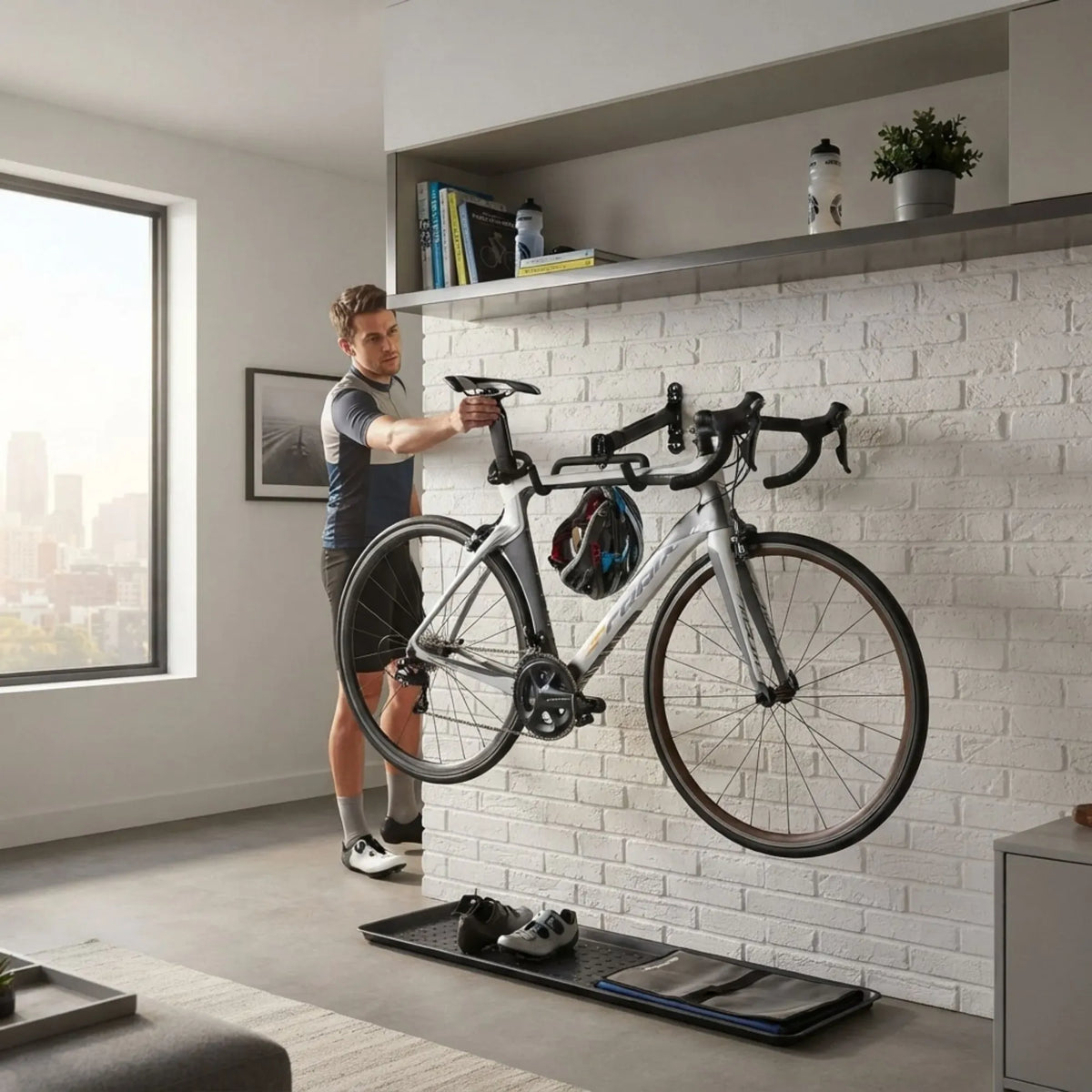 2-Pack Adjustable Bike Wall Mount Rack with Foldable Hooks - Black