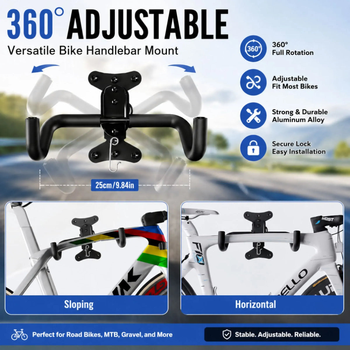 2-Pack Adjustable Bike Wall Mount Rack with Foldable Hooks - Black