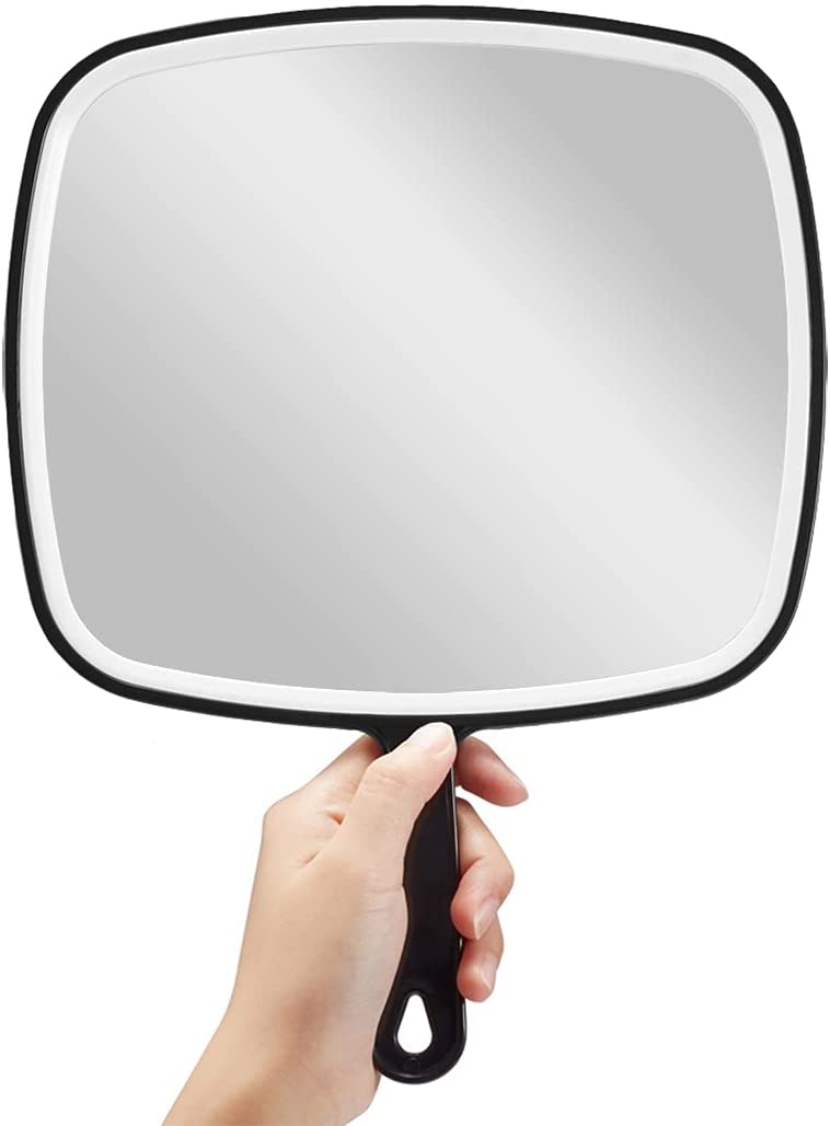 Extra Large Handheld Mirror with Handle 31.5 x 23 cm - Black