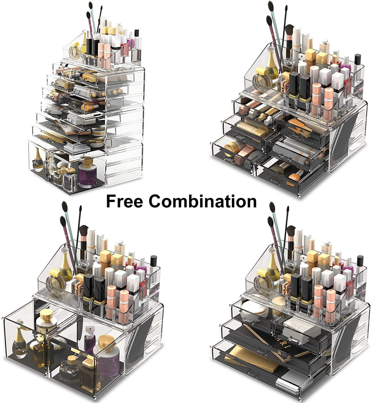 Makeup Cosmetic Organizer Storage with 12 Drawers and Display Boxes - Clear