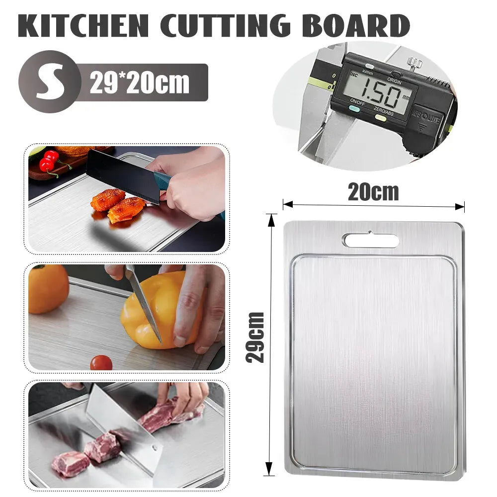 Double-Sided Titanium Cutting Board 29x20cm Durable Heat Resistant - Silver