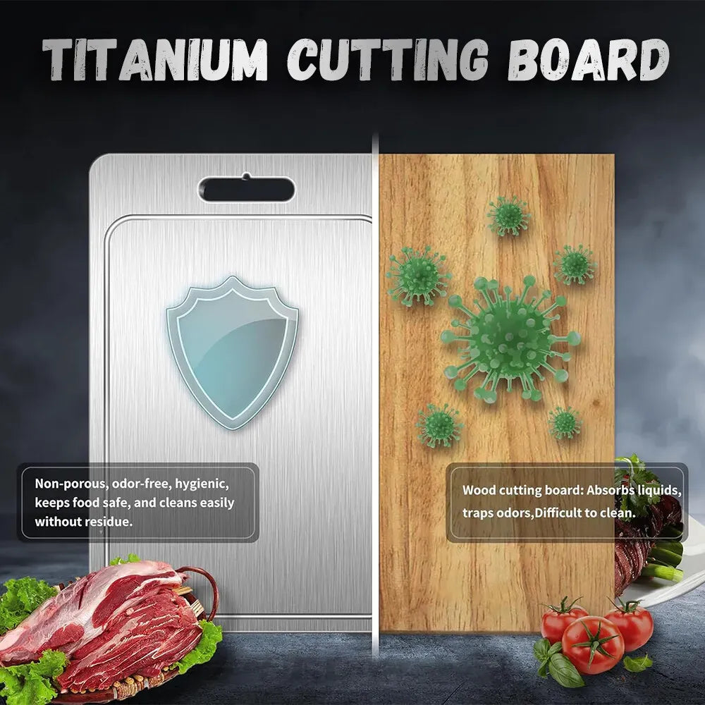 Double-Sided Titanium Cutting Board 29x20cm Durable Heat Resistant - Silver
