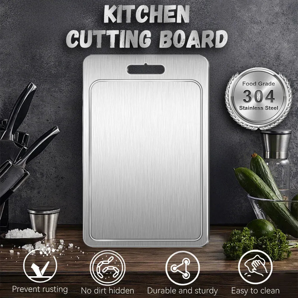 Double-Sided Titanium Cutting Board 29x20cm Durable Heat Resistant - Silver