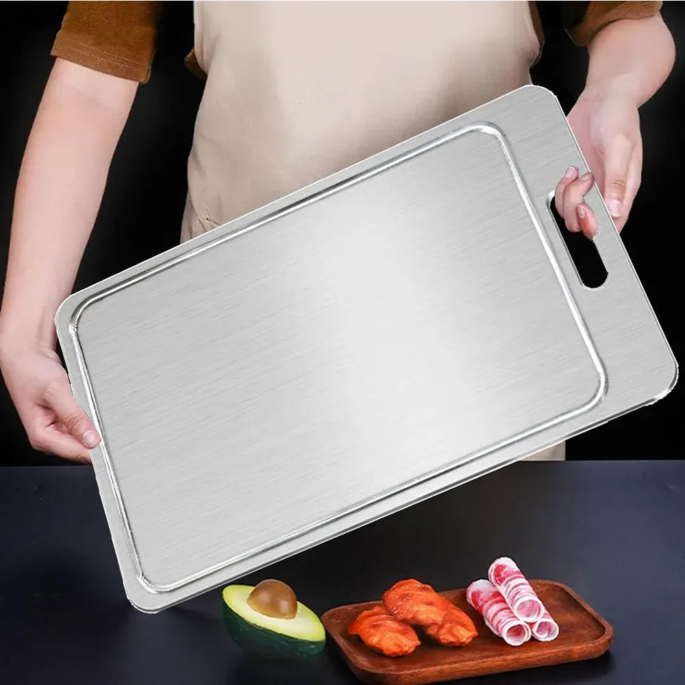 Double-Sided Titanium Cutting Board 36x25CM Heat Resistant for Kitchen and Camping - Silver
