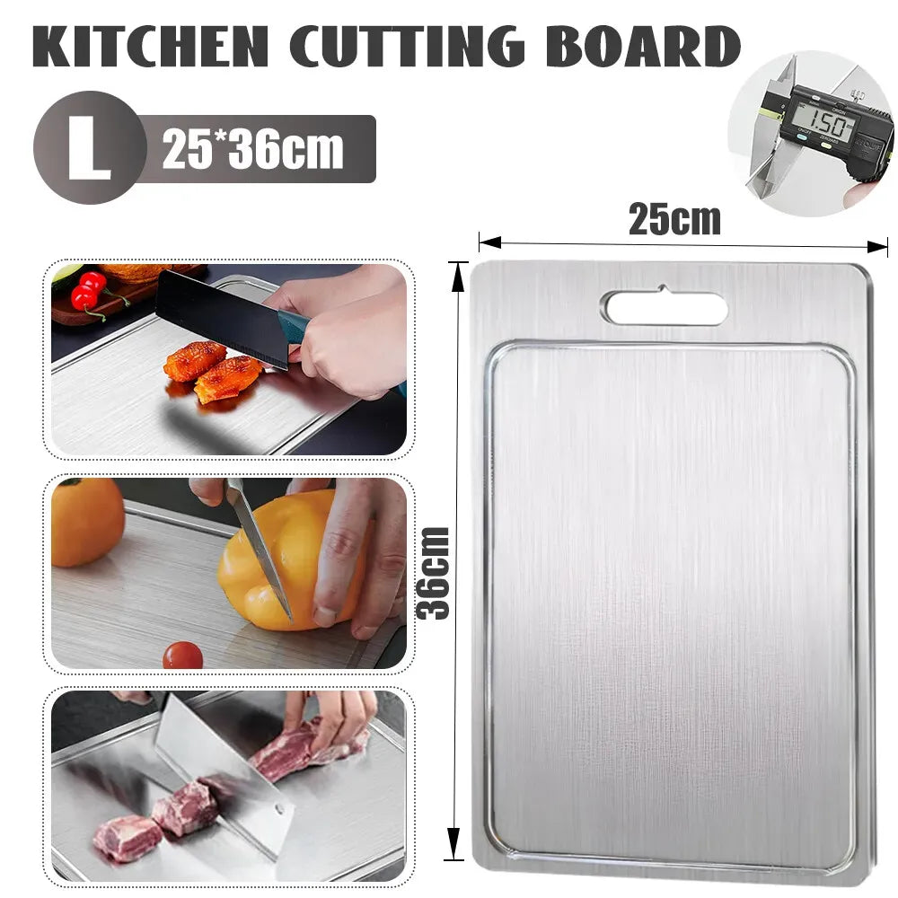 Double-Sided Titanium Cutting Board 36x25CM Heat Resistant for Kitchen and Camping - Silver