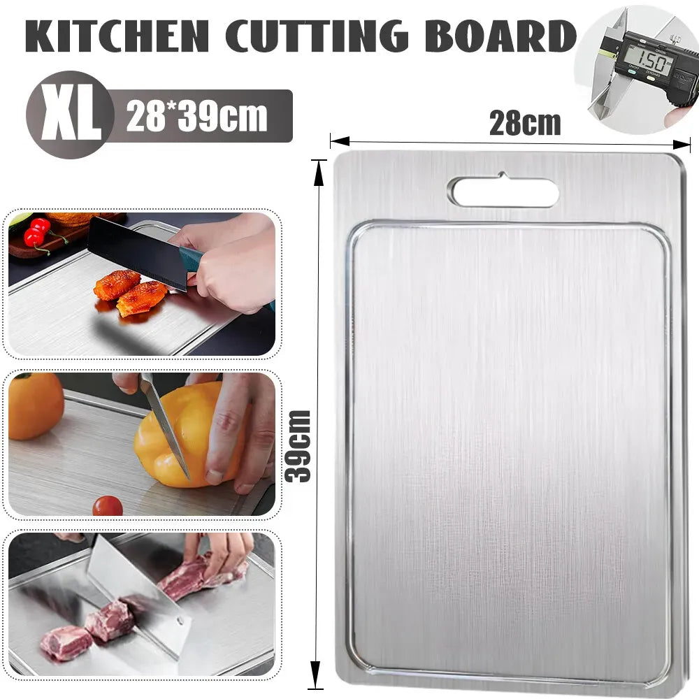 Double-Sided Titanium Cutting Board 39x28cm 1.5mm Thickness - Silver