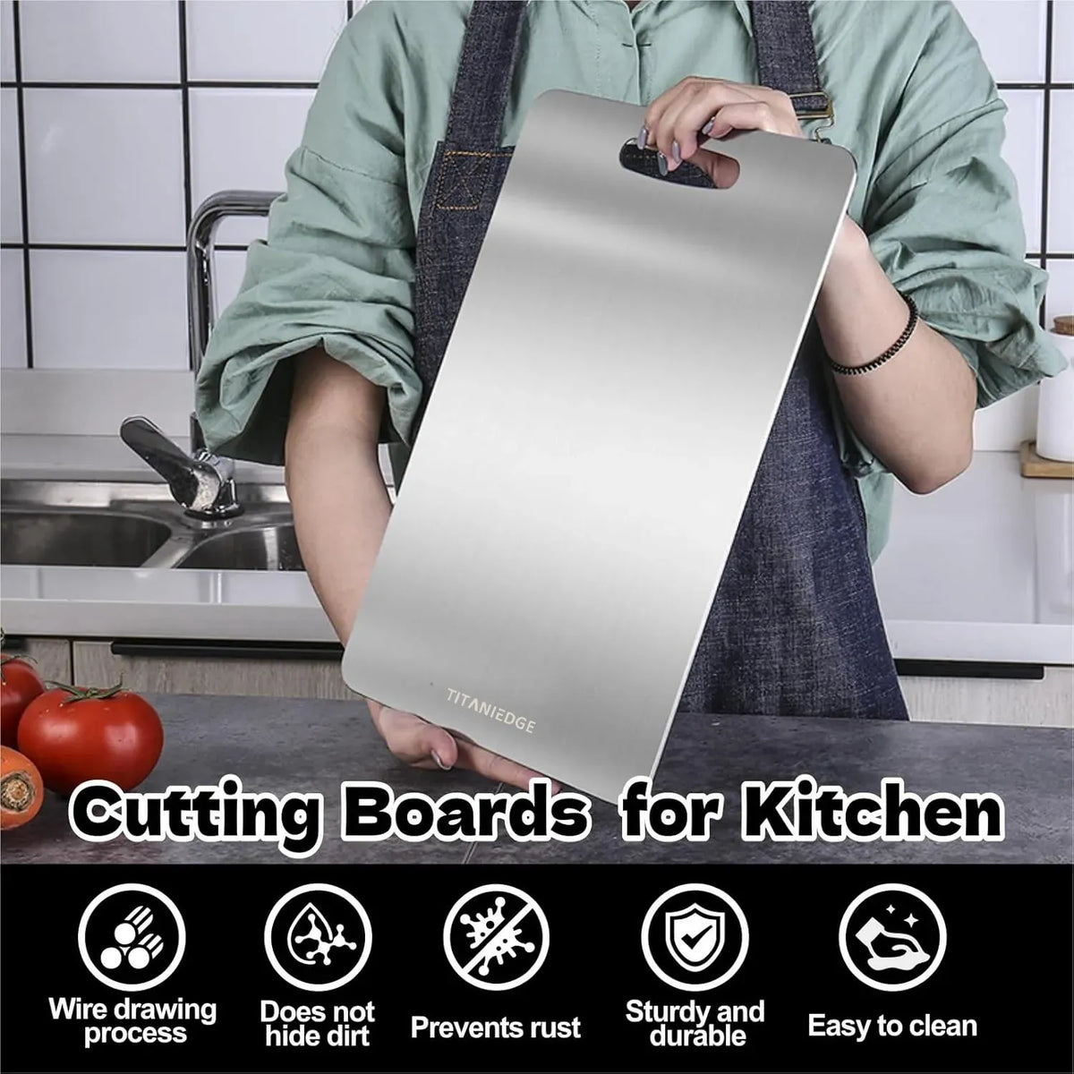 Double-Sided Titanium Cutting Board 34x23cm - Silver