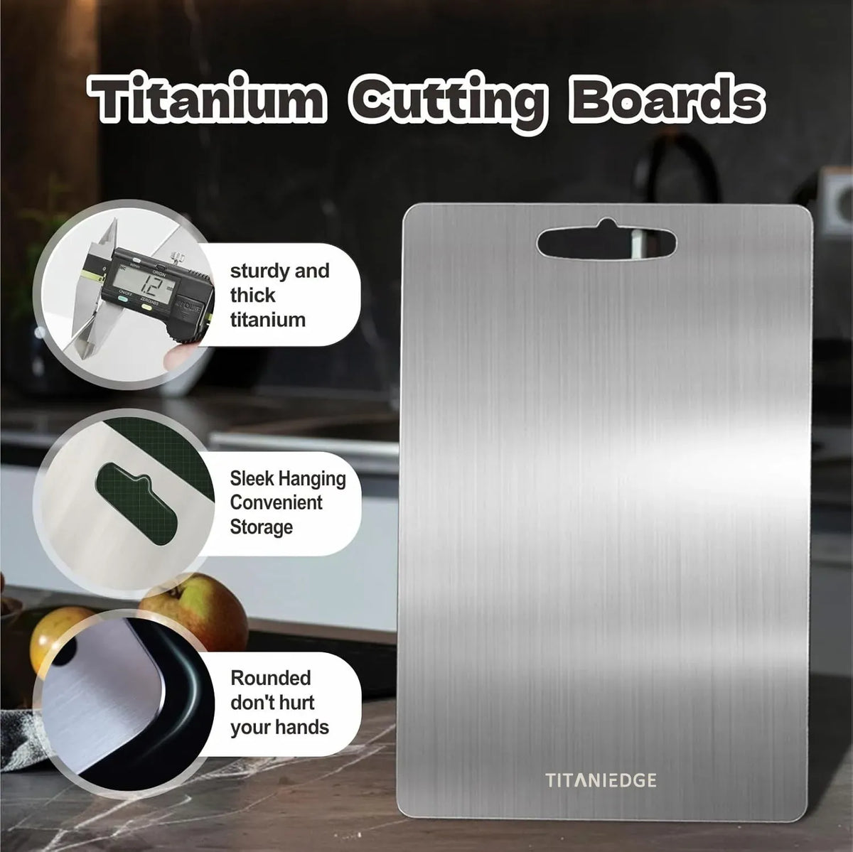 Double-Sided Titanium Cutting Board 29x20cm - Silver