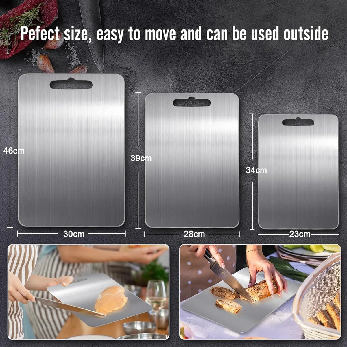 Double-Sided Titanium Cutting Board 29x20cm - Silver