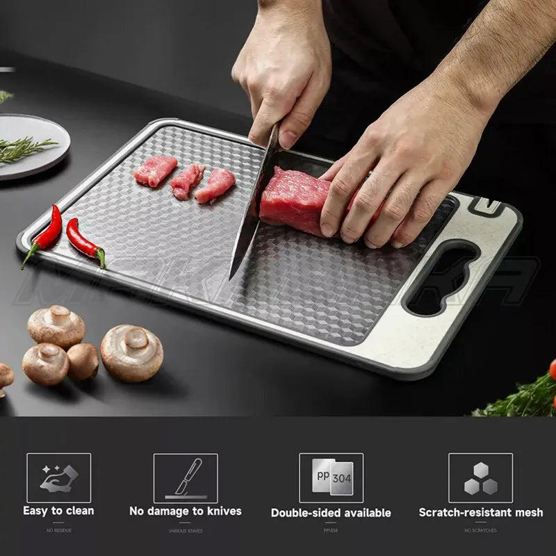 Titanium Double-Sided Cutting Board 36.5x25cm Stainless Steel and Wheat Straw PP - Silver