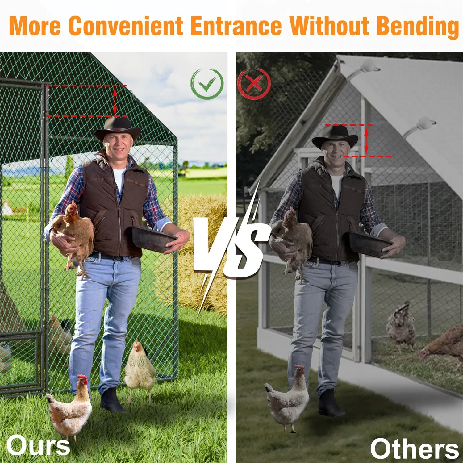 Heavy Duty XL Metal Walk-In Chicken Run with Cover, 276x405x300cm, Black