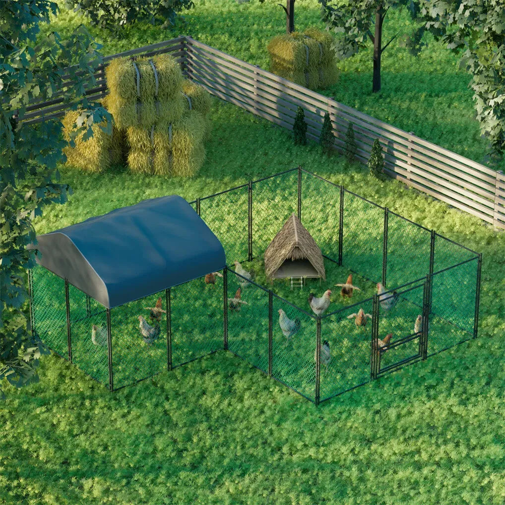 Extra Large Black Chicken Coop Cage Run Rabbit Hutch Walk-In Hen Enclosure 300x200x270cm