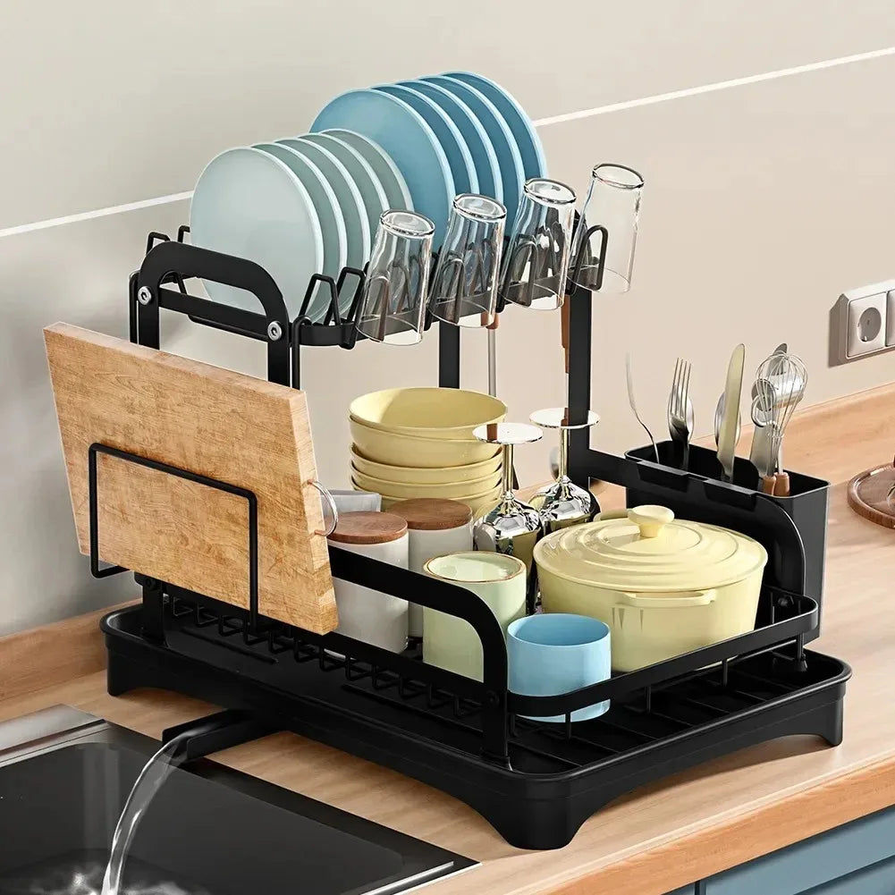 2 Tier Dish Drainer Rack with Removable Drain Basket