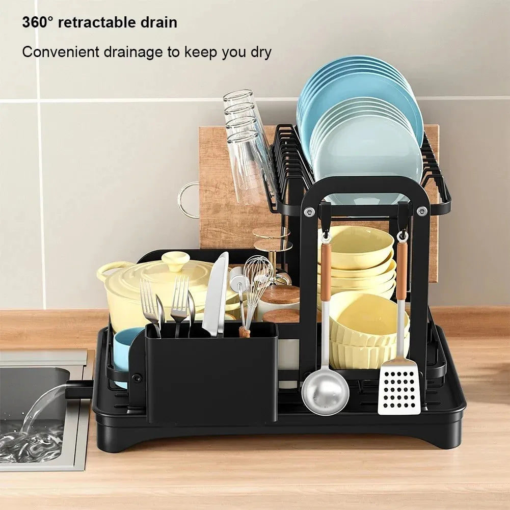 2 Tier Dish Drainer Rack with Removable Drain Basket