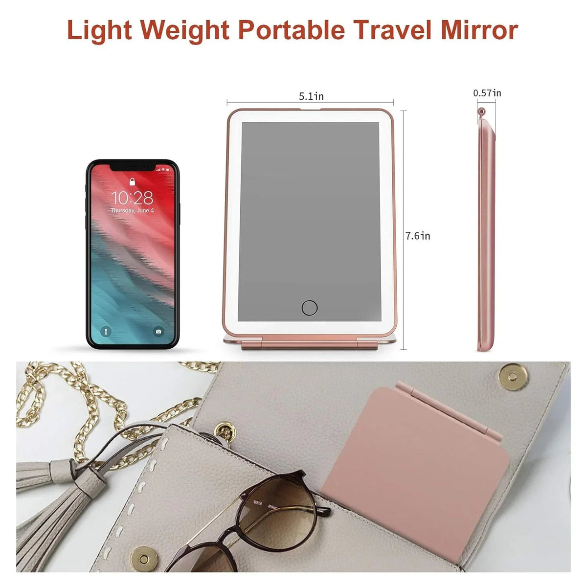 Travel LED Makeup Mirror USB with 3 Light Modes