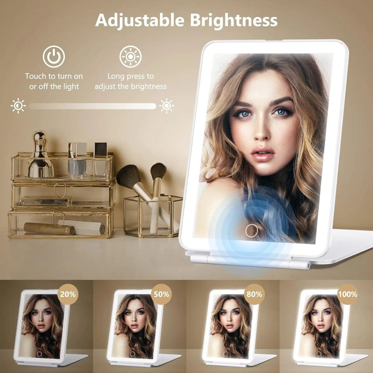 Travel LED Makeup Mirror USB with 3 Light Modes