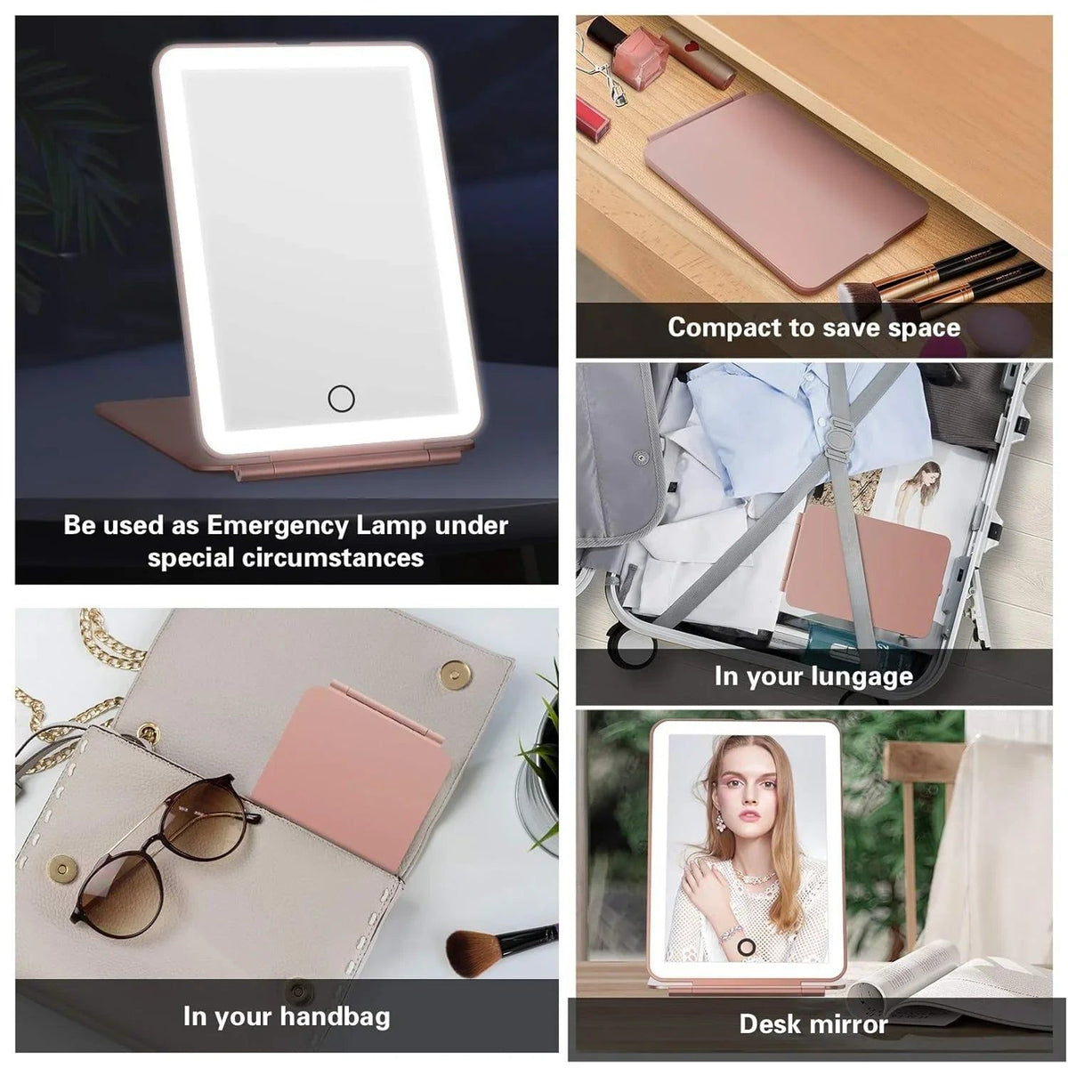 Travel LED Makeup Mirror USB with 3 Light Modes