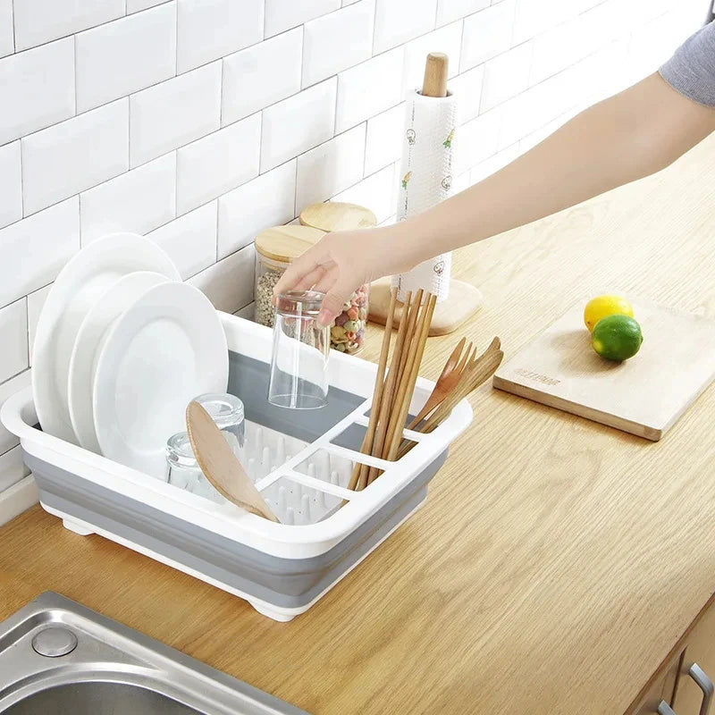 Foldable Kitchen Dish Rack with Storage Tray