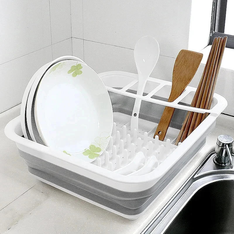 Foldable Kitchen Dish Rack with Storage Tray