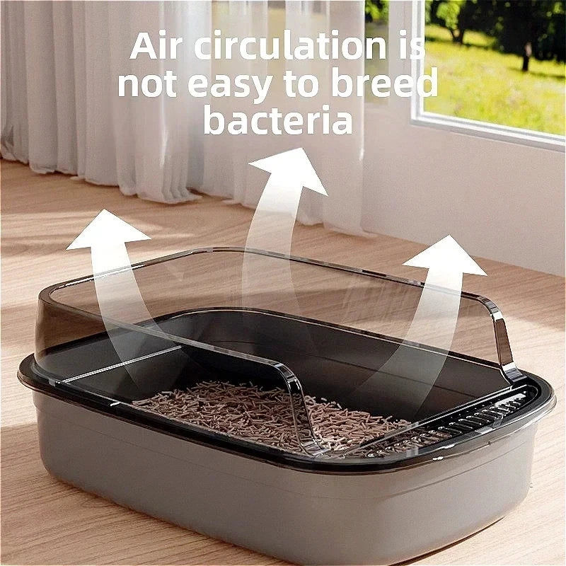High Side Cat Litter Box with Scoop for Easy Cleaning