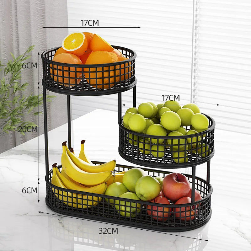 Stainless Steel Fruit Basket Storage - Black